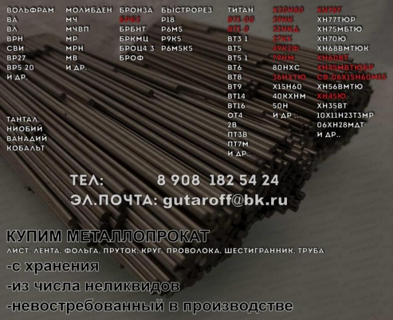 Купим хн35вт х20н80 хн78т 32нкд 29нк 27кх титан молибден вольфрам и др.